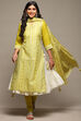 Lime Green Cotton Blend Layered Kurta Churidar Suit Set