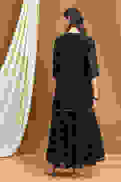 Black Embroidered Festive Straight Suit Set image number 4