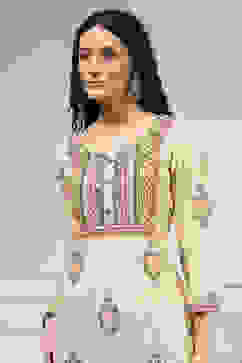 Off White Handloom Cotton Hand Block Print Unstitched Suit Set image number 2