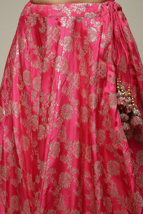 Fuchsia Silk Brocade Straight Embroidered Kurta Lehenga Set image number 2