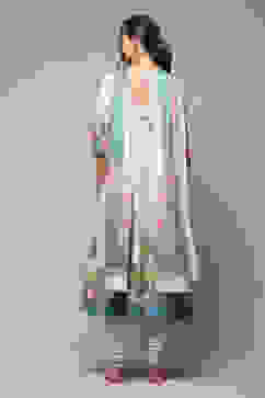 Powder Blue Cotton Anarkali Suit Set image number 4