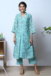 Mint Green Art Silk Straight Kurta Relaxed Pant Suit Set