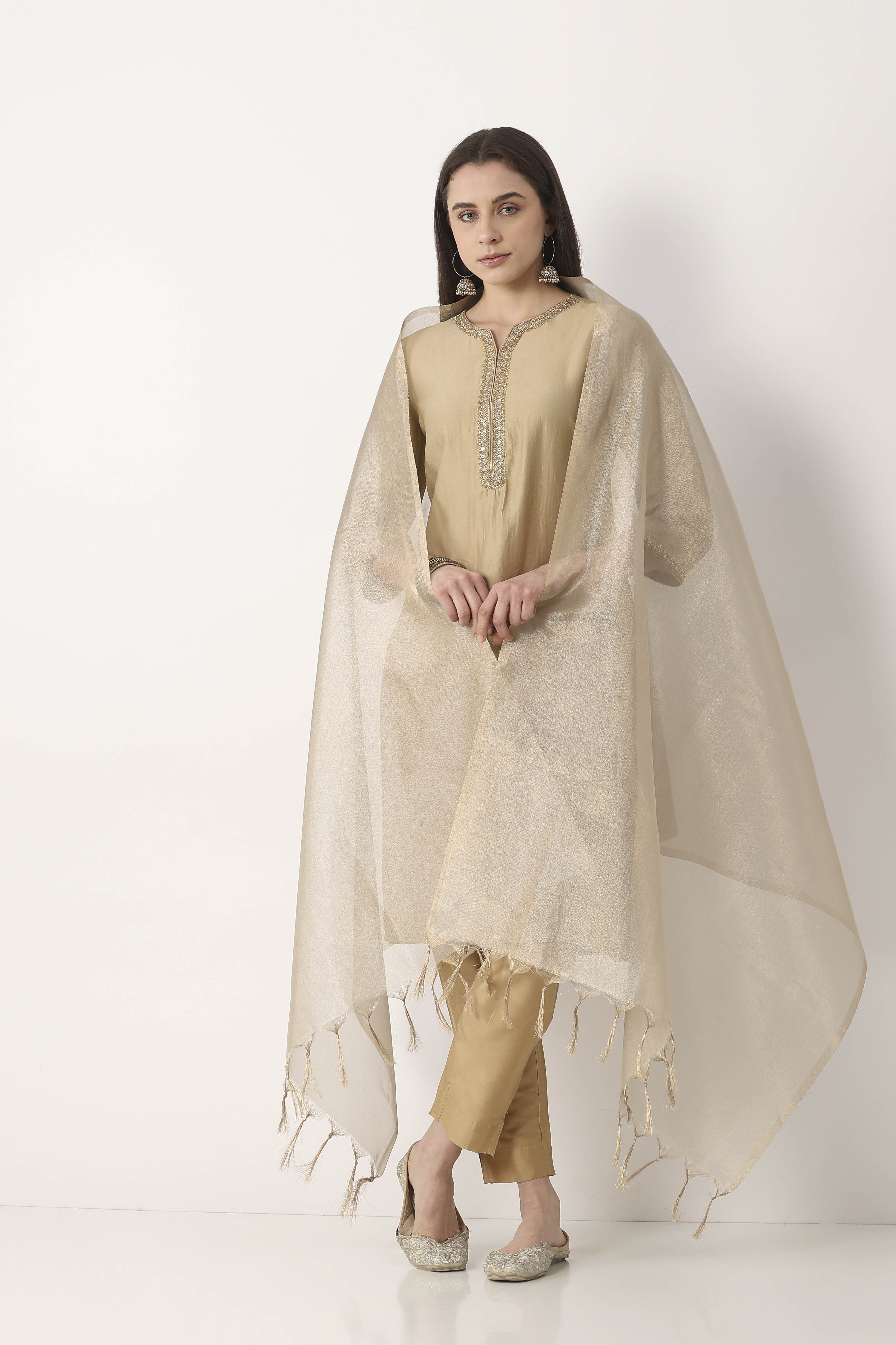 Gold Poly Zari Dupatta image number 3