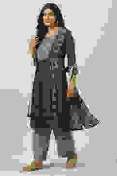 Black Viscose A-Line Kurta Palazzo Suit Set image number 5