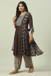 Maroon and Green Viscose Flared Kurta Palazzo Suit Set image number 5