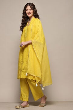 Lime Yellow Cotton Straight Suit Set image number 4
