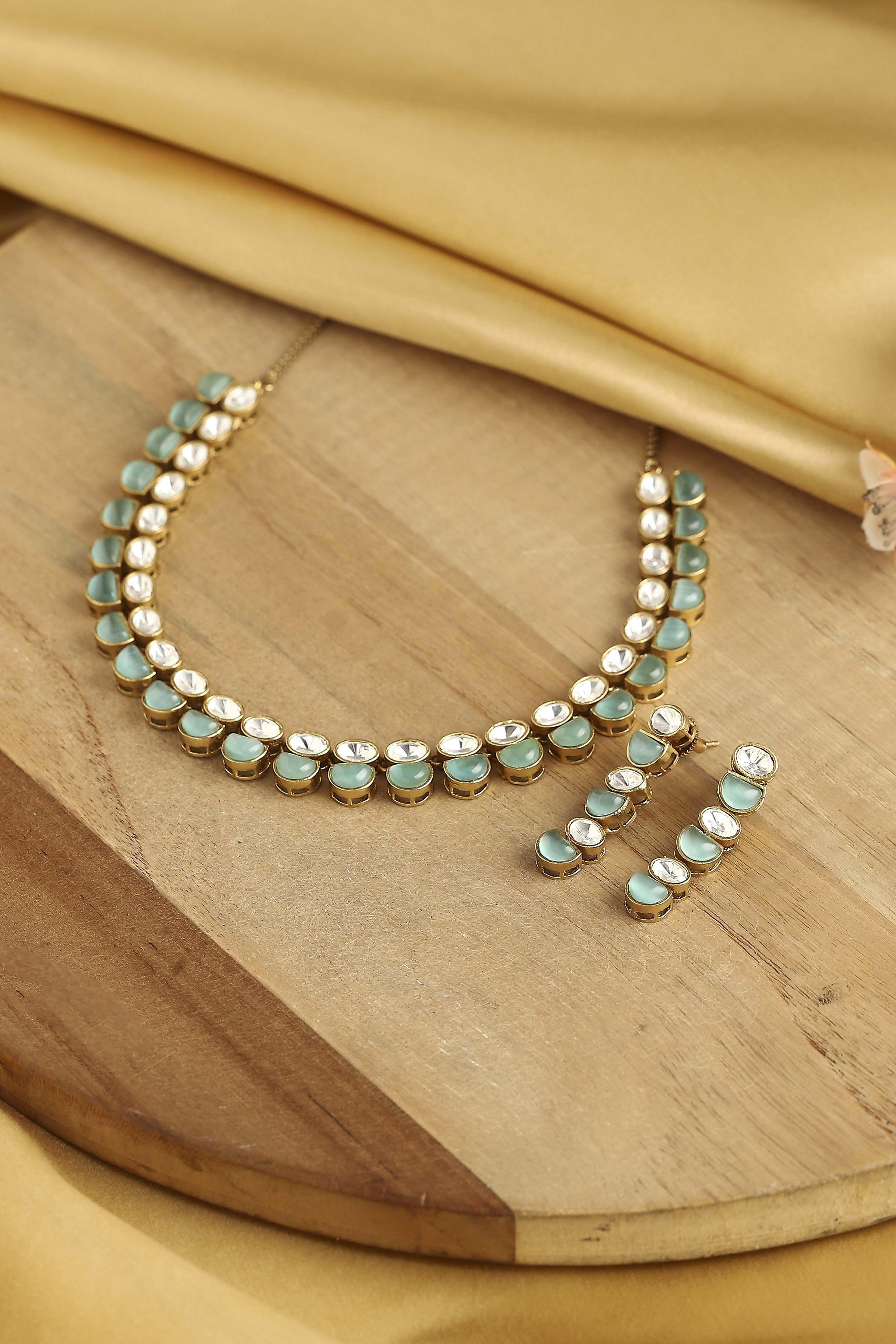 Mint Green Brass Kundan Set image number 0
