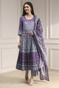 Lilac Cotton Printed Anarkali Suit Set image number 6