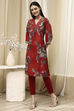 Coral Red Floral Printed Straight Kurta image number 2