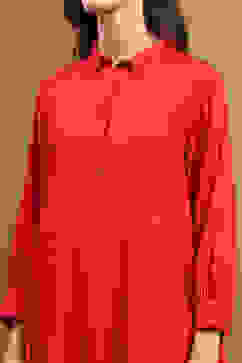 Tomato Red Solid Asymmetric Short Kurta image number 1