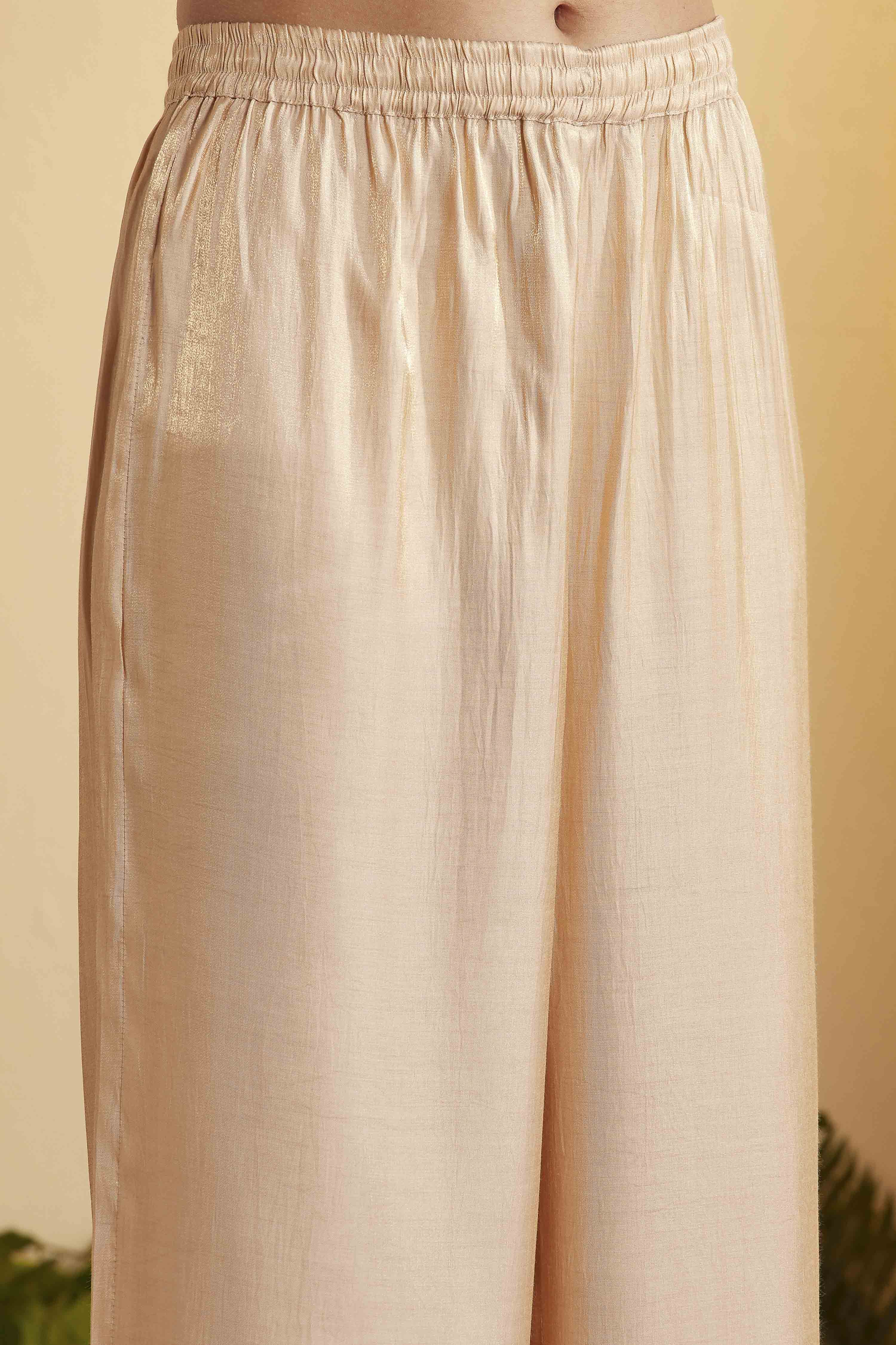 Beige Viscose Rayon Straight Kurta Pants Set image number 2