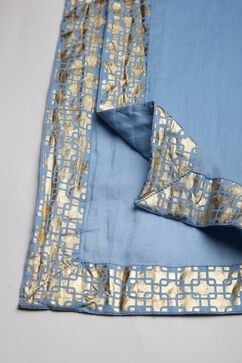 Light Blue Cotton Straight Kurta Palazzo Suit Set image number 3