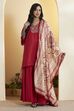 Red Cotton Straight Suit Set image number 6