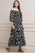 Black Cotton Printed Tiered Dress image number 4