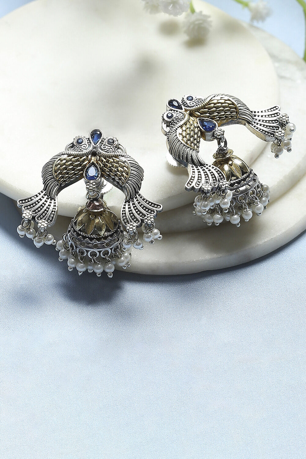 Blue Oxidised Brass Jhumka image number 0