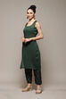 Green Poly Cotton Layered Kurta Narrow Palazzo Suit Set image number 5