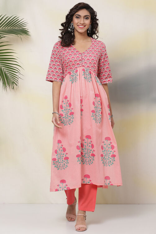 Buy Pink Cotton Flared Printed Kurta () for N/A0.0 | Biba India