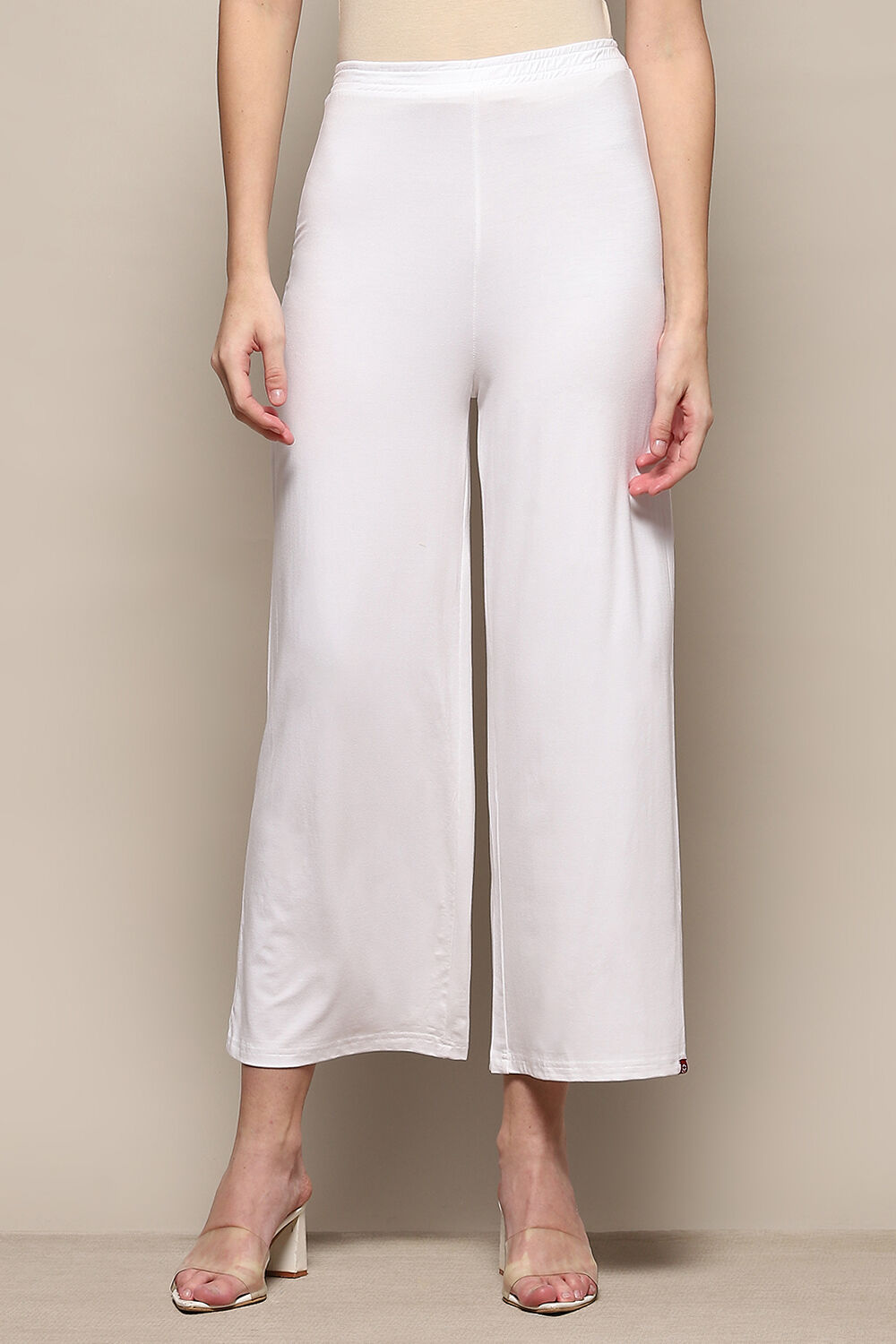 Beige Viscose Blend Solid Palazzo image number 5