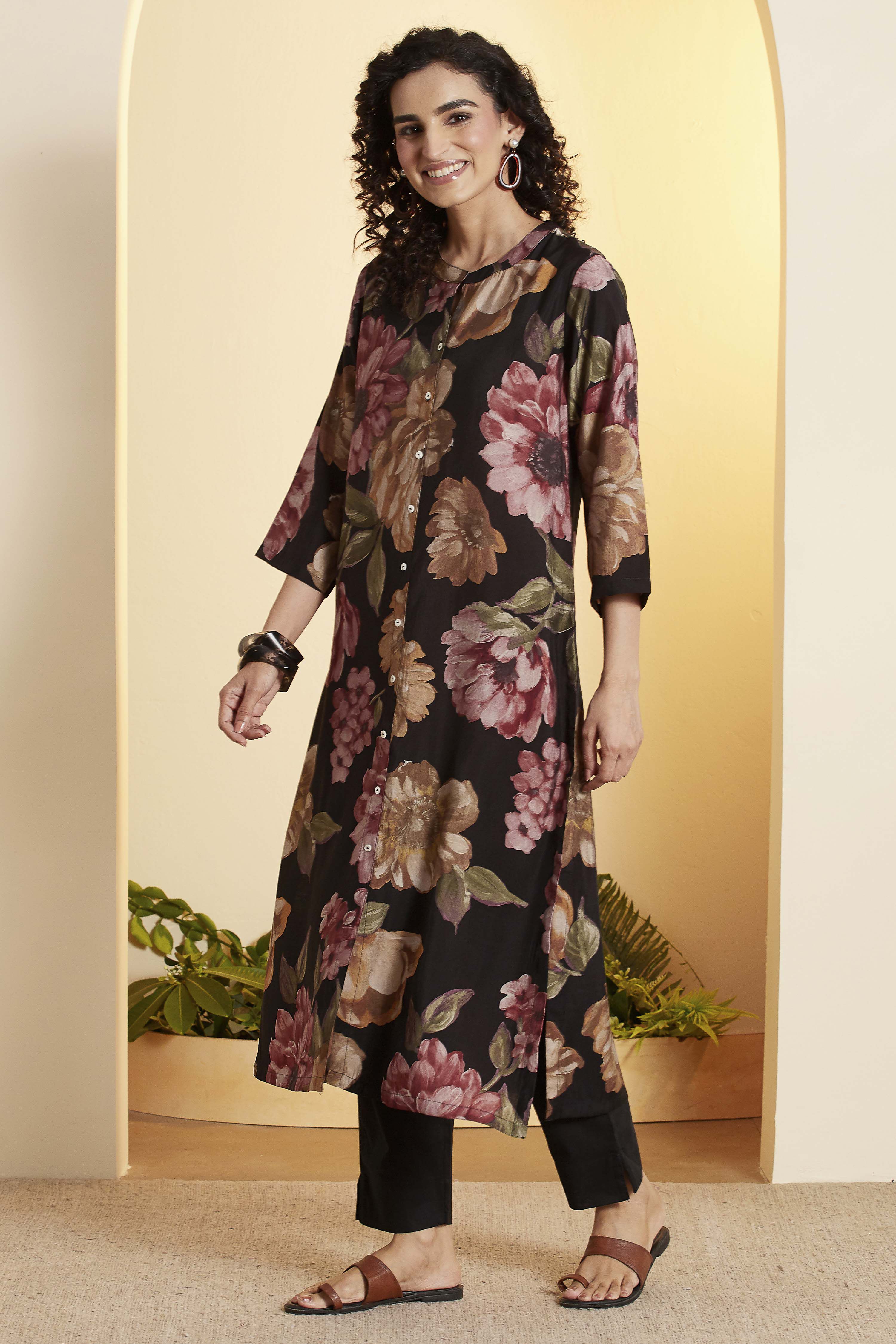 Black Poly Viscose A Line Kurta image number 2