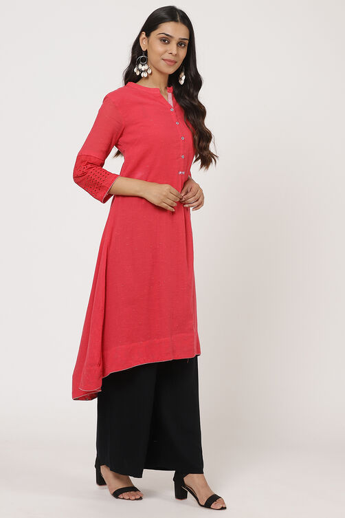 Pink Cotton A-Line Kurta image number 3