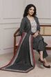 Black Blended Straight Printed Suit Set