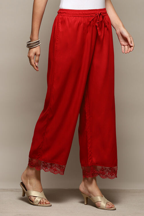 Red Rayon Regular Solid Palazzo image number 3
