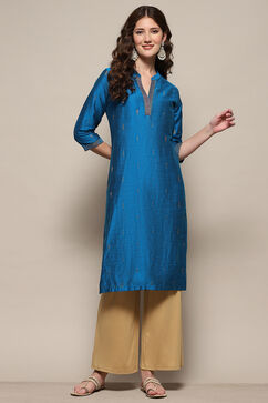 Blue Polyester Straight Kurta image number 0