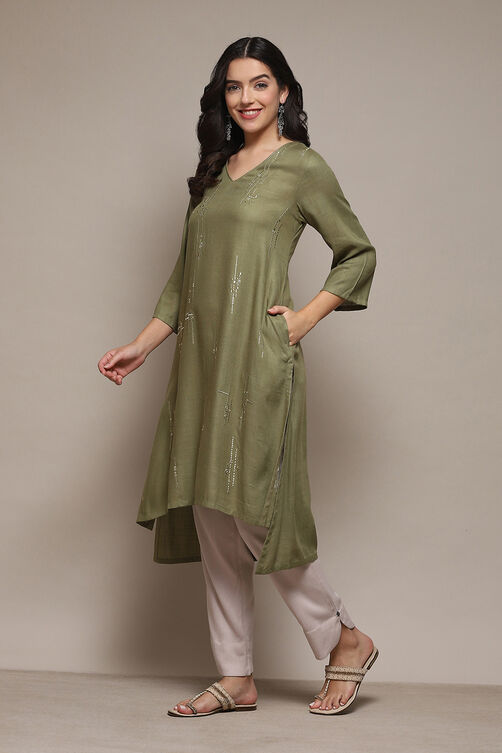 Pista Green Viscose Straight Solid Kurta image number 2