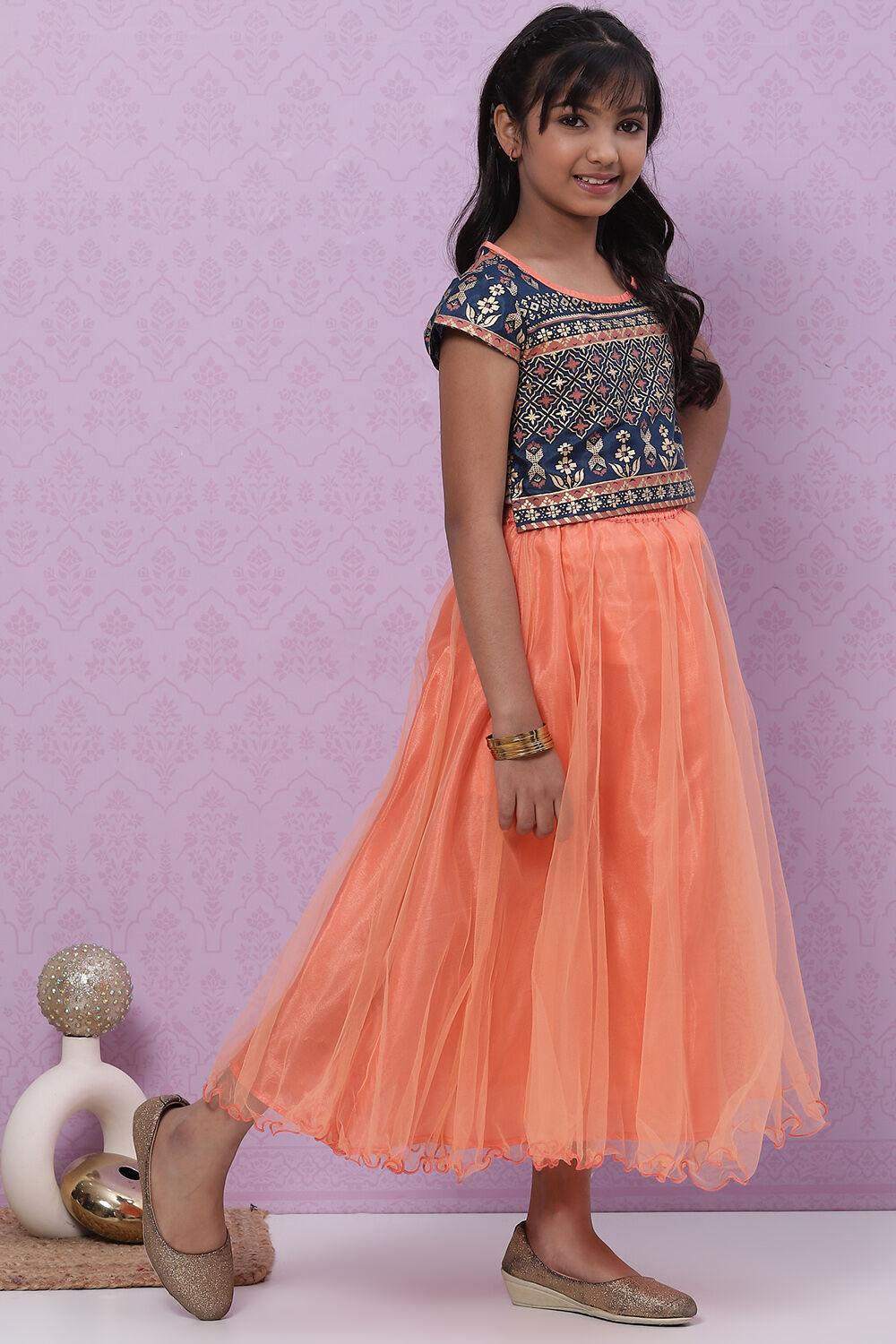 Blue Art Silk Flared Lehenga image number 5