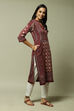 Maroon Poly Metallic Straight Printed Kurta image number 2