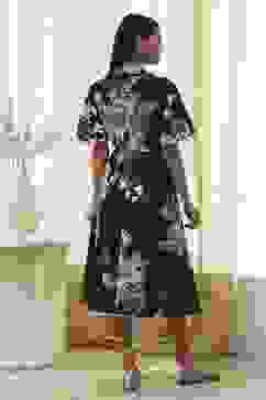 Black Cotton Floral Flared Dress image number 3