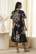 Black Cotton Floral Flared Dress image number 3