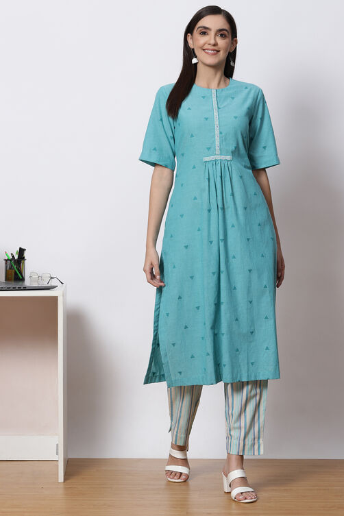 Aqua Green Cotton Fusion Wear Set image number 0