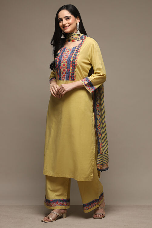 Beige Cotton Straight Kurta Palazzo Suit Set image number 5