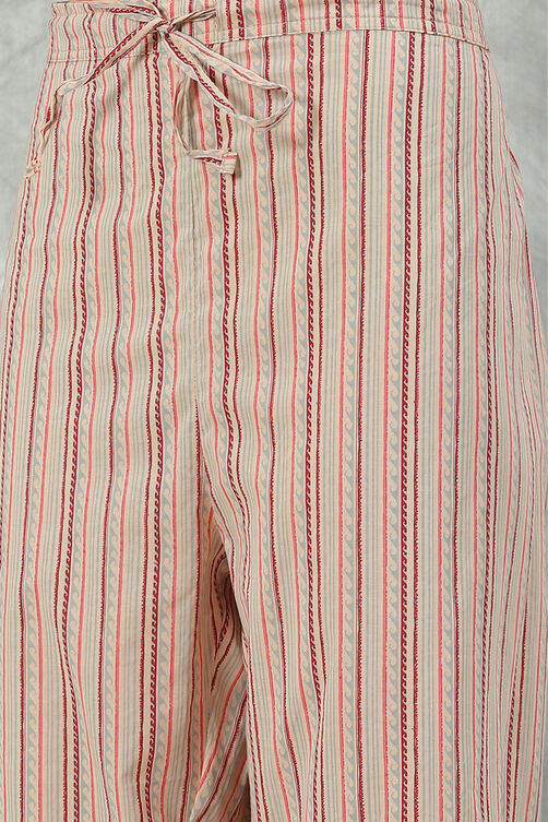 Beige Cotton A-Line Kurta Palazzo Suit Set image number 2