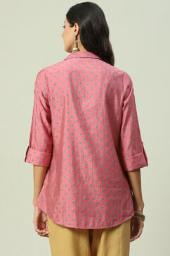 Pink  LIVA Straight Printed Shirt image number 4