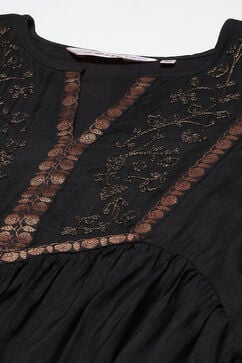 Black Art Silk A-Line Yarndyed Kurta image number 1
