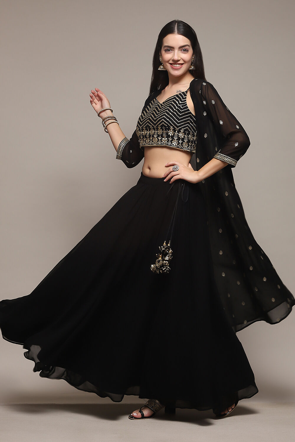 Buy Black LIVA Short Kurta Skirt Suit Set Top Skirt Dupatta