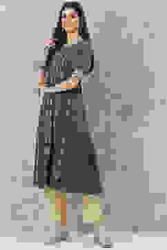 Denim Blue Rayon A-Line Printed Kurta image number 2