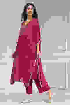 Red Printed Kaftan Style Kurta Set image number 3