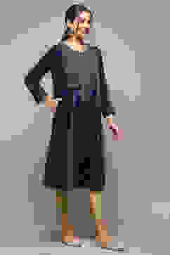 Teal Poly Velvet Straight Printed Kurta image number 4