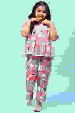 Off-White Pure Cotton Floral Print Top and Pant Set image number 6