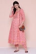 Pink Cotton High Slit Printed Kurta image number 0