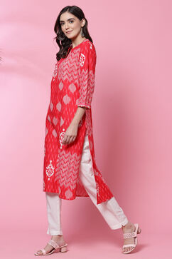 Red Cotton A Line Kurta image number 2