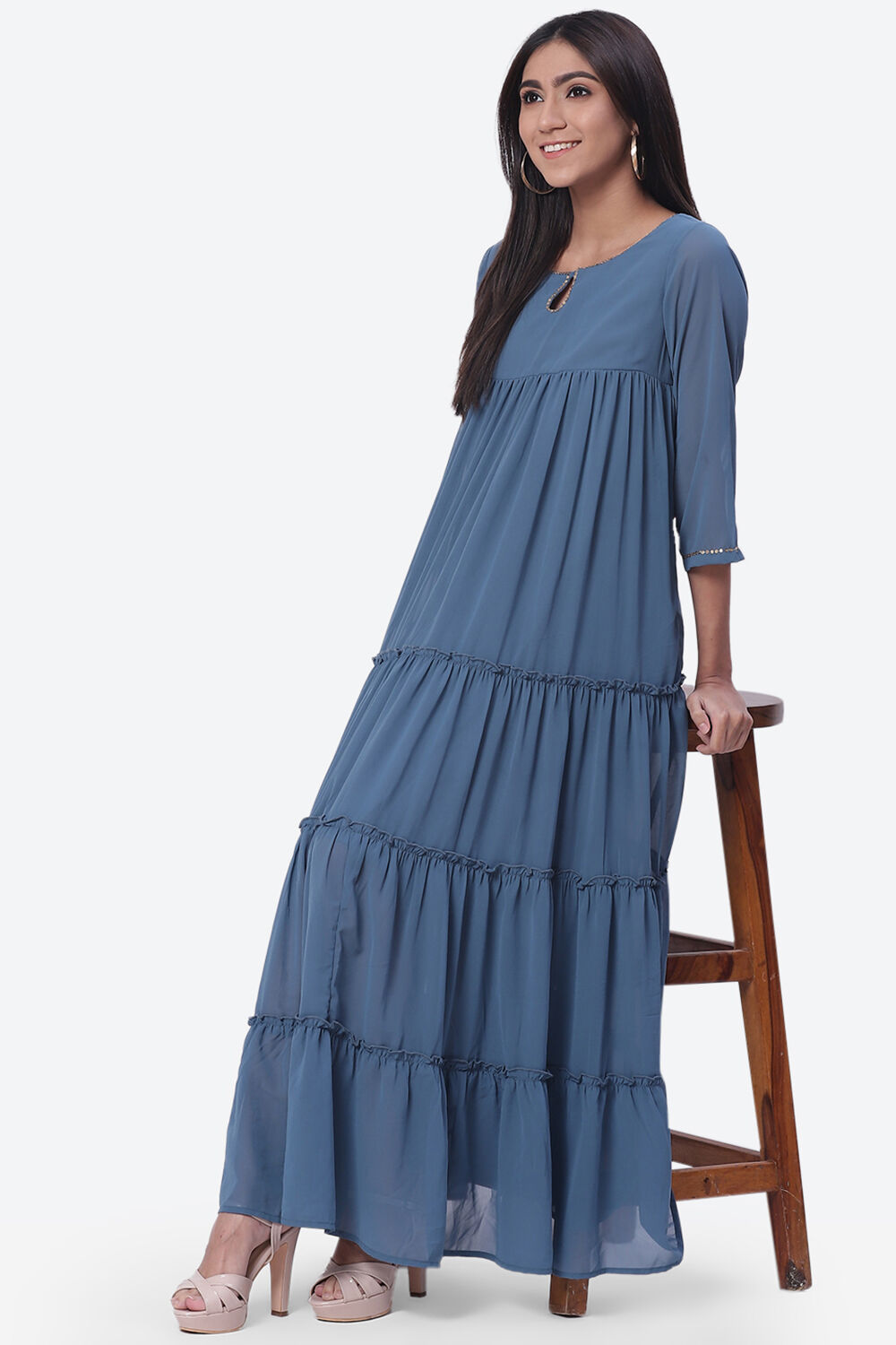 Blue Art Silk Fusion Dress image number 5