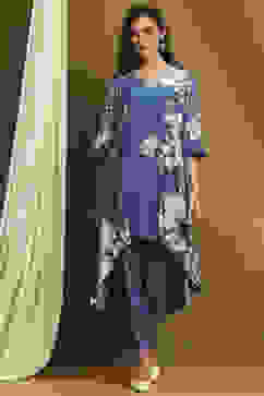 Indigo Modal Floral Printed Asymmetric Kurta Set image number 0