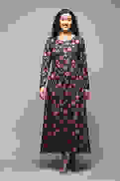 Black Knitted A-Line Printed Dress image number 0