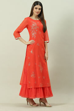 Tomato Red Poly Cotton Printed Kurta Dress image number 5