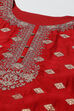 Red Banarasi Silk Machine Embroidered Unstitched Suit Set image number 2