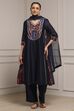 Blue Cotton Blend A-Line Printed Suit Set image number 6